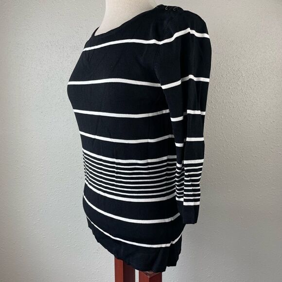 Cyrus Black and White Striped Stretch Top Size L EUC - Picture 3 of 8